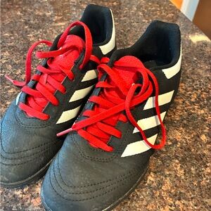 adidas Kids Black indoor Sneakers with Red Laces and White Stripes